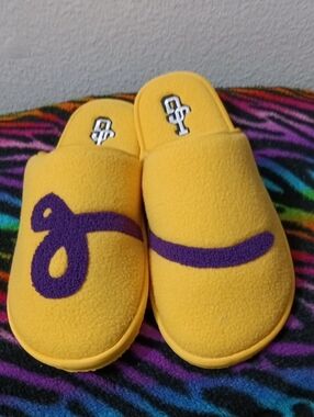 JG, Hotel Slippers, Gold Slip-On Adult Slippers with Purple Accent